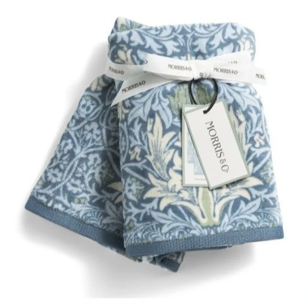 Morris & Co 2 Bath Towels 2 Hand Towels Blue Snakeshead Blue Cotton Velour